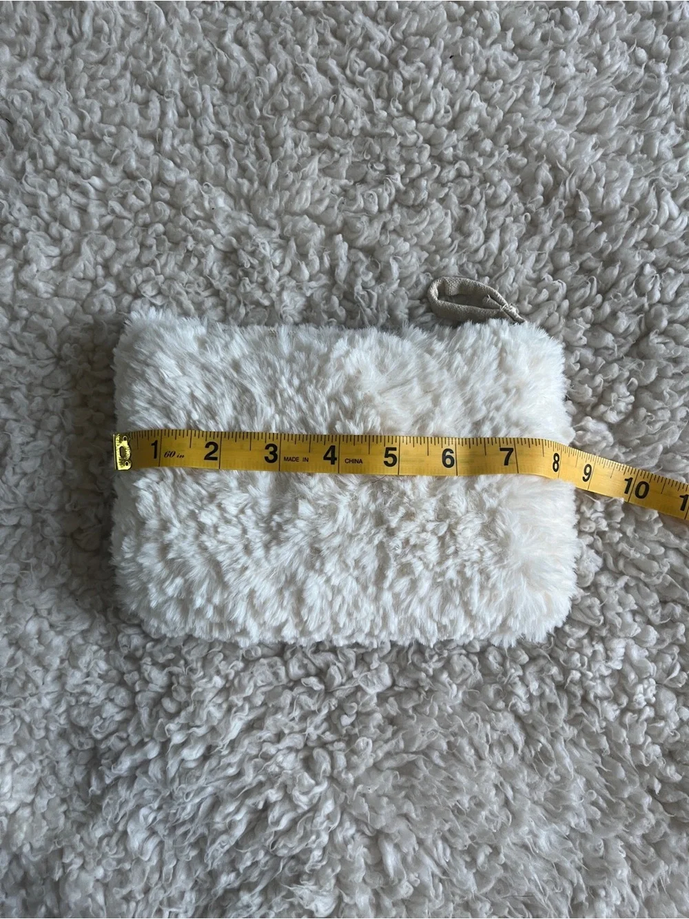 Plush Faux Fur Zip Pouch - Cream